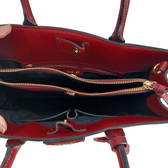Nine West Tote Bag Satchel Purse Ruby Red Pebble Vegan Women's Medium - Picture 9 of 11
